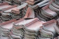 Scene of leftover red rooftiles on the ground Royalty Free Stock Photo