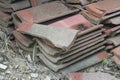 Scene of leftover red rooftiles on the ground Royalty Free Stock Photo