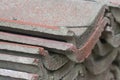 Scene of leftover red rooftiles on the ground Royalty Free Stock Photo