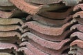 Scene of leftover red rooftiles on the ground Royalty Free Stock Photo