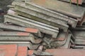 Scene of leftover red rooftiles on the ground Royalty Free Stock Photo