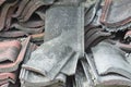 Scene of leftover red rooftiles on the ground Royalty Free Stock Photo