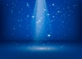 The scene is lit by a searchlight. Brilliant shimmering lights. Magical miracle shiny spot. Glitter stars background. Vector
