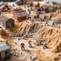 scene Little toy people are conducting archaeological excavations in the village. Royalty Free Stock Photo