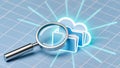 Discovering cloud data with magnifying glass and vibrant technology Royalty Free Stock Photo