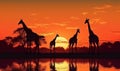 sunset wildlife elephant animal giraffe nature silhouette safari wild africa. Generative AI. Royalty Free Stock Photo