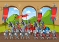 Scene with medieval knights with horses marching Royalty Free Stock Photo