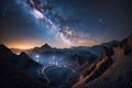 Scene of milky way and starry sky on high mountains in summer, AI generated