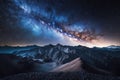 Scene of milky way and starry sky on high mountains in summer, AI generated