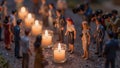 The scene is a miniature representation of a vigil, with several miniature figurines representing different people Royalty Free Stock Photo