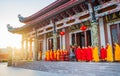 The monks of Luojia Temple are praying