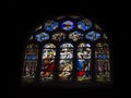 Scene of the Nativity on a stained glass window Royalty Free Stock Photo