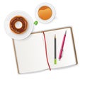 Scene with notebook and tea Royalty Free Stock Photo