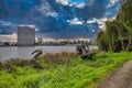 Scene of Oakland`s Lake Merritt with dramatic sky Royalty Free Stock Photo