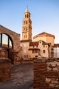 Scene from the old city of Split and the view of old bell tower