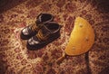 Winter Male Boots and Wooden Chair Royalty Free Stock Photo