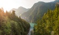 Scene over Diablo lake when sunrise in the early morning in North Cascade national park,Wa,Usa. Royalty Free Stock Photo
