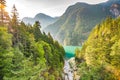 Scene over Diablo lake when sunrise in the early morning in North Cascade national park,Wa,Usa. Royalty Free Stock Photo