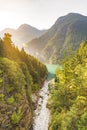 Scene over Diablo lake when sunrise in the early morning in North Cascade national park,Wa,Usa. Royalty Free Stock Photo