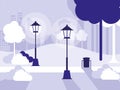 Scene park with lamps isolated icon