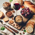 Traditional passover table with matzah and red wine