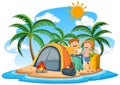 Scene with people camping out on the island Royalty Free Stock Photo