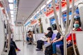 The scene people are sitting inside the MRT train. Taipei, Taiwan