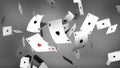 Scene of playing poker cards aces flying and falling