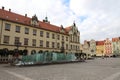 POLAND, LOWER SILESIA, WROCLAW - JUNE 30, 2018: Wroclaw`s market square with New Town Hall and modern fountain Zdroj