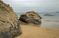 Cornish beach scene in November showing rocks and the sea Royalty Free Stock Photo