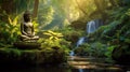 Child Buddha by the Tranquil Waterfall