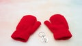 Scene of red gloves near love keychain gift for father in father`s day with colorful background