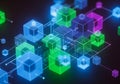 The scene, resembling a virtual data matrix or blockchain visualizat Royalty Free Stock Photo
