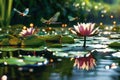 scene of a river with a large number of yellow lilies floa