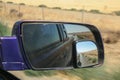 Rural scene in California, USA reflected in the rear view mirror Royalty Free Stock Photo