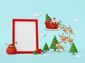 Scene of Santa Claus on a sleigh full of Christmas gifts and pulled by reindeer with blank space in frame Royalty Free Stock Photo