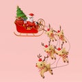 Scene of Santa Claus on a sleigh full of Christmas gifts and pulled by reindeer Royalty Free Stock Photo