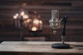 Scene Selective focus on professional boom arm microphone stand for podcasting photo Royalty Free Stock Photo