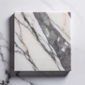 White marble square box on white marble background. Flat lay, top view. AI Royalty Free Stock Photo