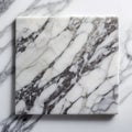 White marble square box on white marble background. Flat lay, top view. AI Royalty Free Stock Photo