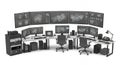 Command Center Room with Multiple Computer Screens Showing Network Data Visualizations on White Background Showing Royalty Free Stock Photo