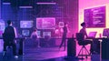 A scene showcasing a team of software developers coding, collaborating, and testing applications in a modern development Royalty Free Stock Photo