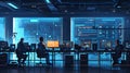 A scene showcasing a team of software developers coding, collaborating, and testing applications in a modern development Royalty Free Stock Photo