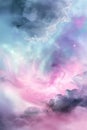 The scene shows a bright aurora sky filled with vivid colors shining in a painted celestial frame. The background features soft Royalty Free Stock Photo