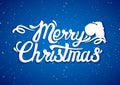 Scene with silhouette of Santa Claus sitting on the lettering of Merry Christmas. Royalty Free Stock Photo