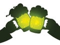 Scene with silhouettes of beer mugs toasting with glowing effect, Vector illustration Royalty Free Stock Photo