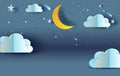 Scene Sky fantasy.Cloud and shooting star on Sky night sweet dream your text space blue dark background.Panorama moon half with Royalty Free Stock Photo