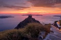 Scene of sunset overlooking the caldera and the sea in the village of Imerovigli on the island of Santorini Royalty Free Stock Photo