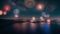 A Scene Of A Tastefully Mesmerizing Fireworks Display Over A Lake AI Generative