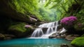 A Scene Of A Thoughtfully Introspective Waterfall In A Lush Green Forest AI Generative